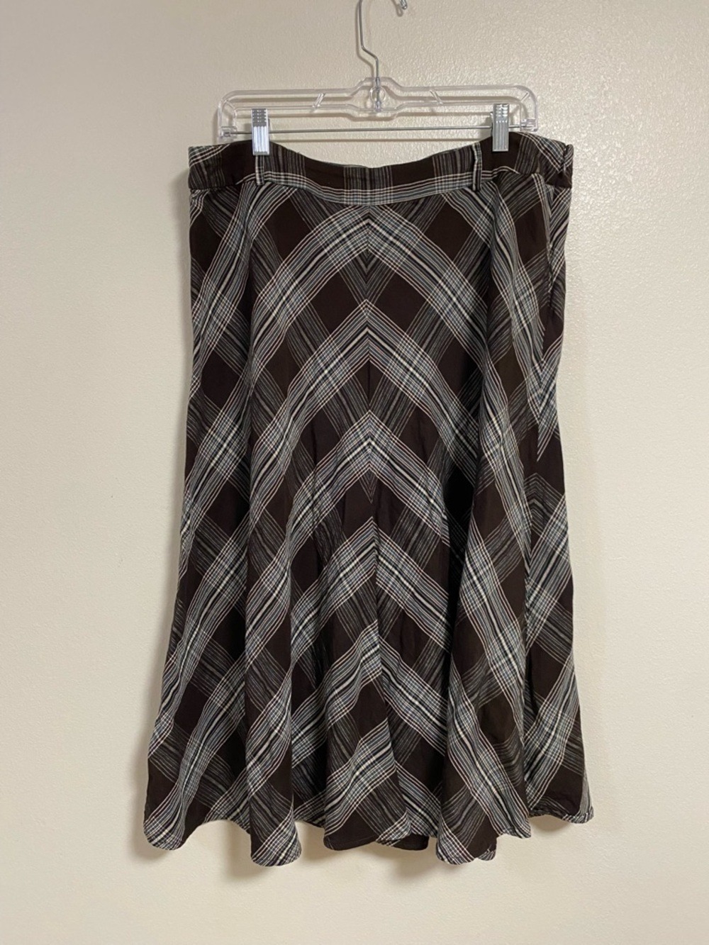 Jones Wear Skirt Women's Size 16W Brown Plaid A-Line Midi Skirt Linen Blend